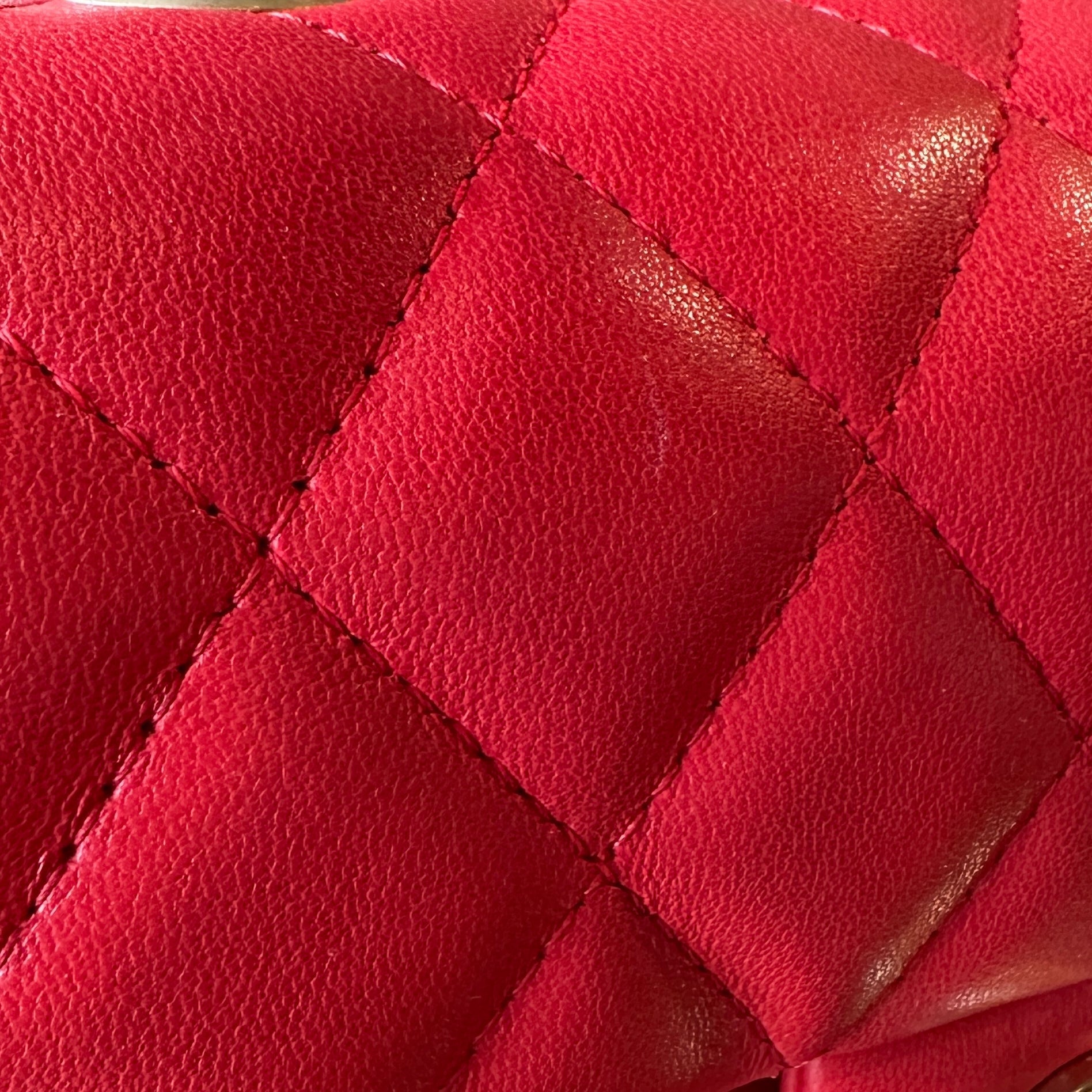 CHANEL Red Lambskin Mini Rectangle Shoulder Bag