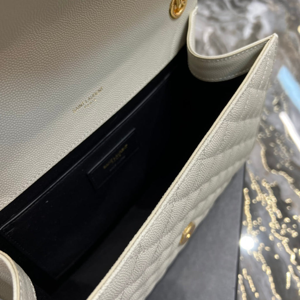 YSSL Envelope Medium Chain Bag White For Women, Women’s Bags 9.4in/24cm YSL