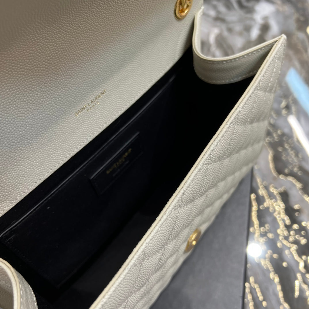 YSSL Envelope Medium Chain Bag White For Women, Women’s Bags 9.4in/24cm YSL