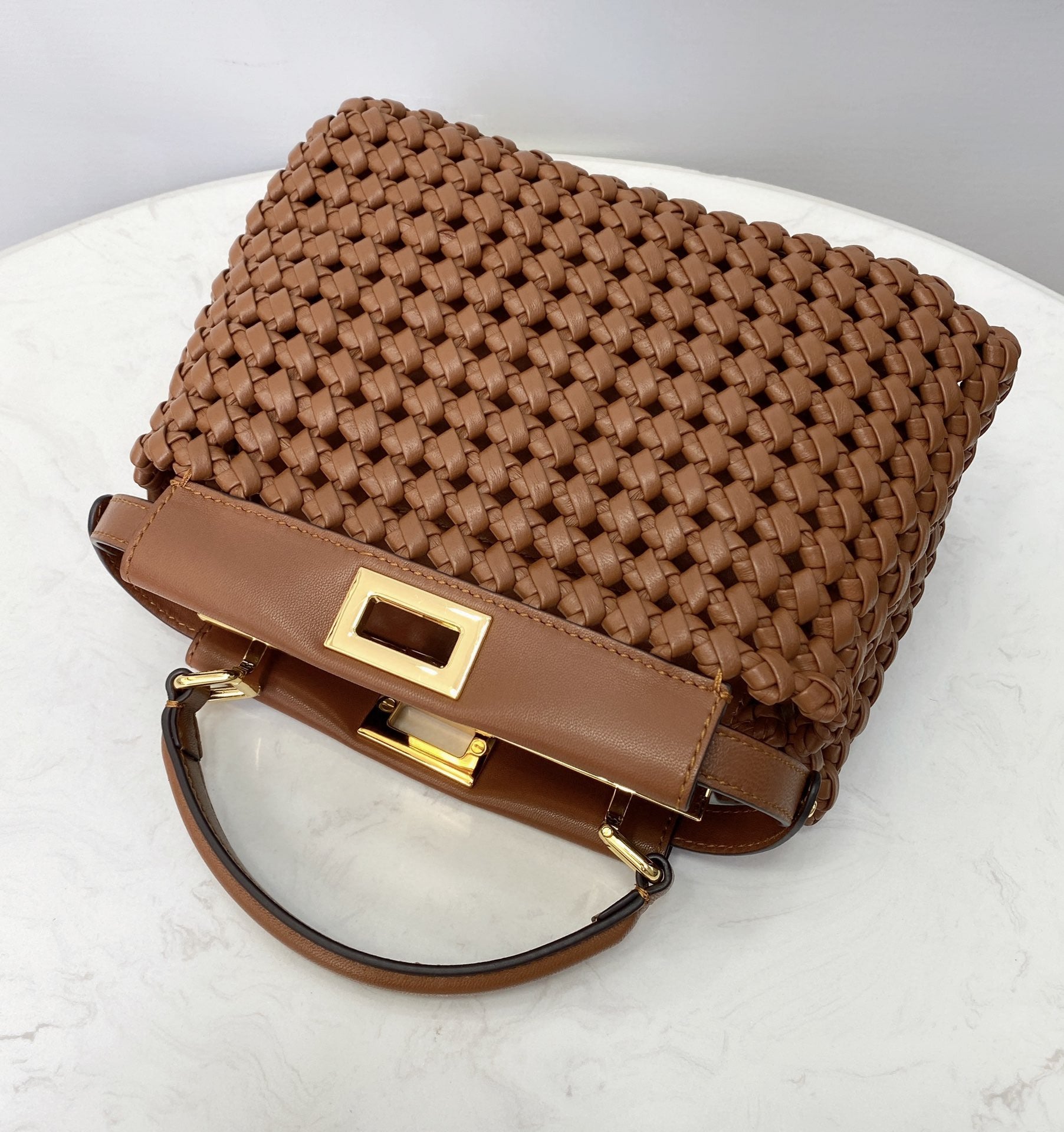 FI GlamI Mini Brown Braided Bag For Woman 18cm/7in