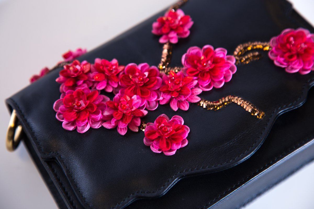 Thale Blanc Black Leather Embellished Audreyette Mini Shoulder Bag