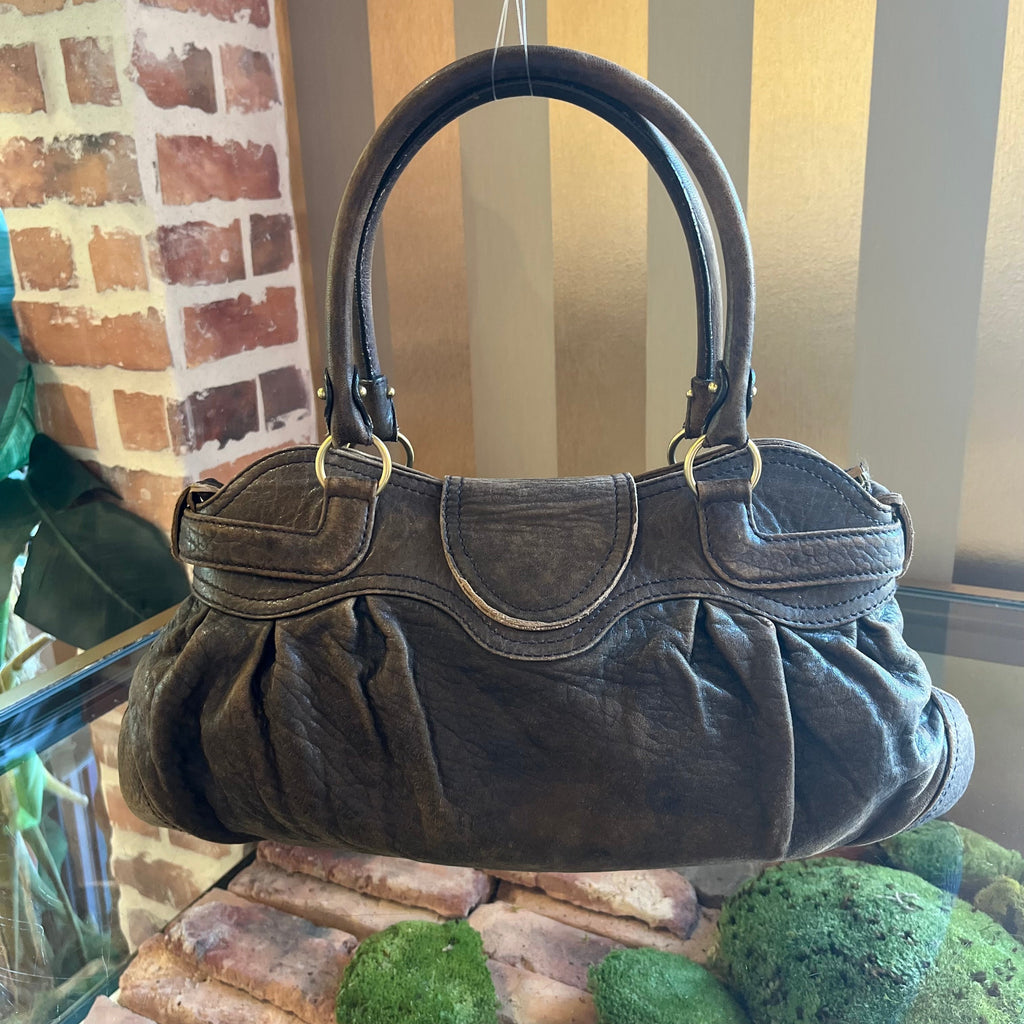 SALVATORE FERRAGAMO Gancino Marissa Brown Distressed Leather Shoulder Bag