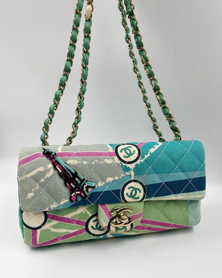 Chanel Eiffel Tower Canvas Flap Bag w 24K Gold Hardware