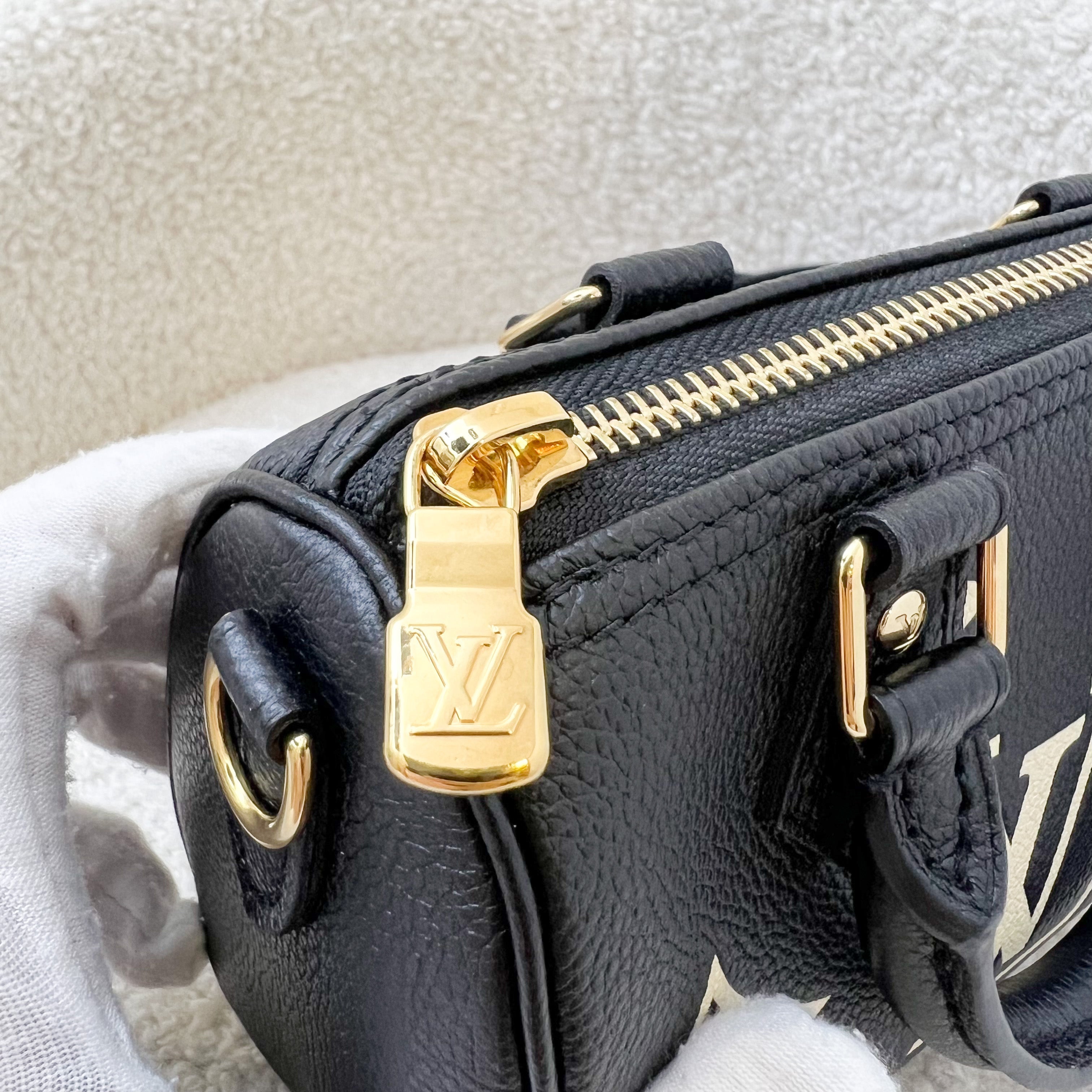 LV Speedy Nano in in Black and Creme Giant Monogram Empreinte Leather GHW