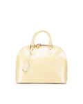 Monogram Vernis Alma PM Handbag with Rolled Handles and Interior Slip Pockets