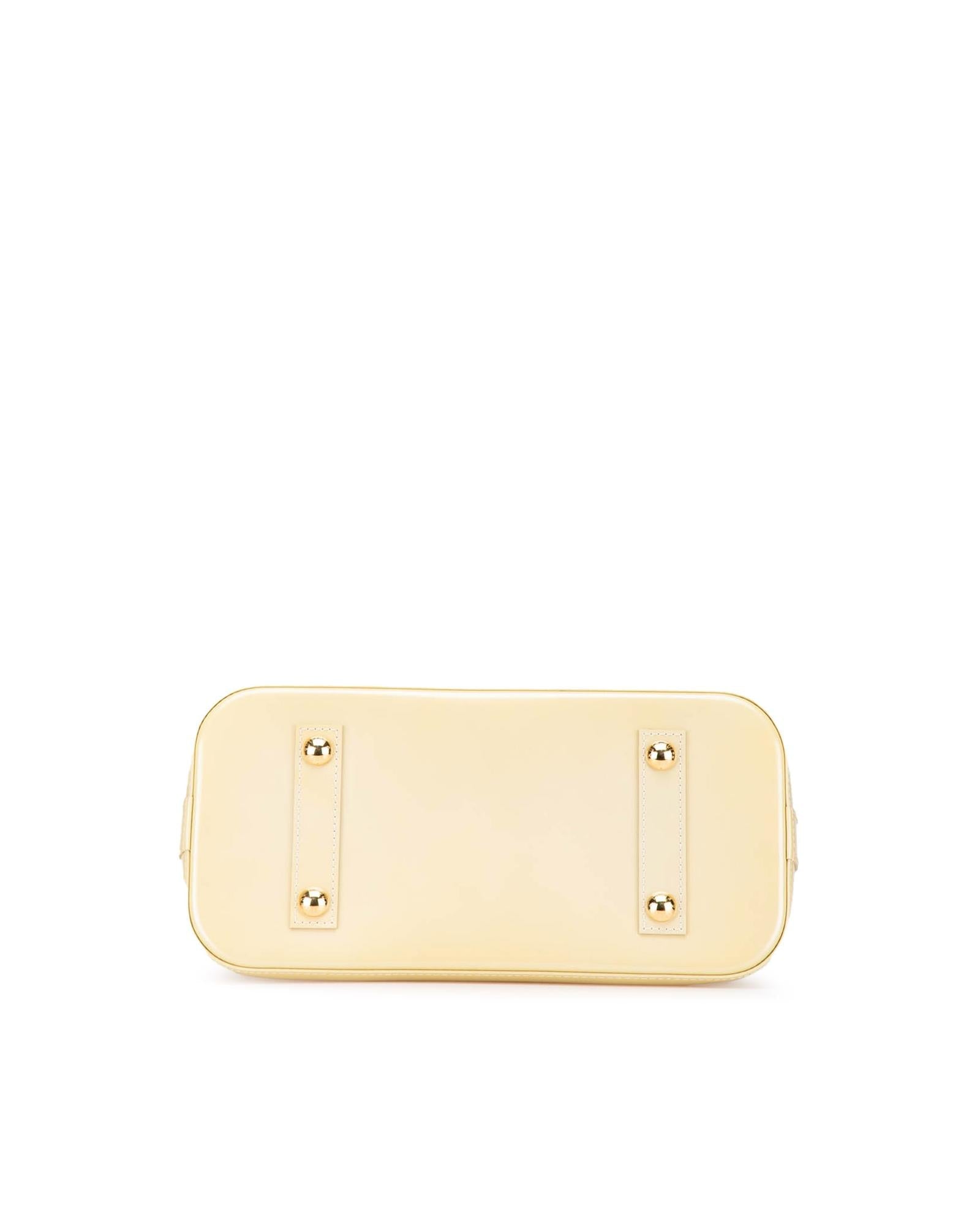 Monogram Vernis Alma PM Handbag with Rolled Handles and Interior Slip Pockets