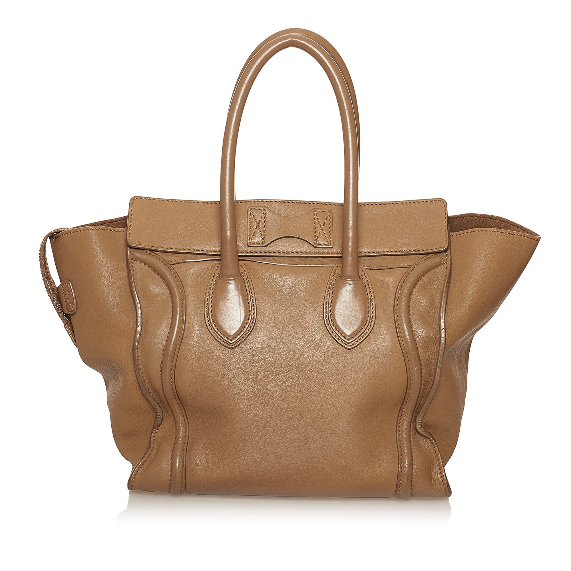 Tan Celine Micro Luggage Tote Leather Handbag