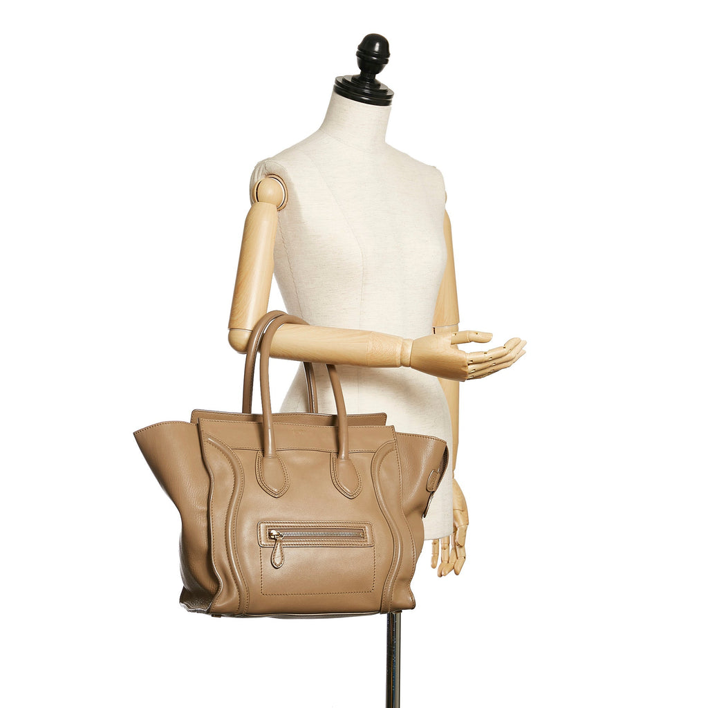 Tan Celine Micro Luggage Tote Leather Handbag