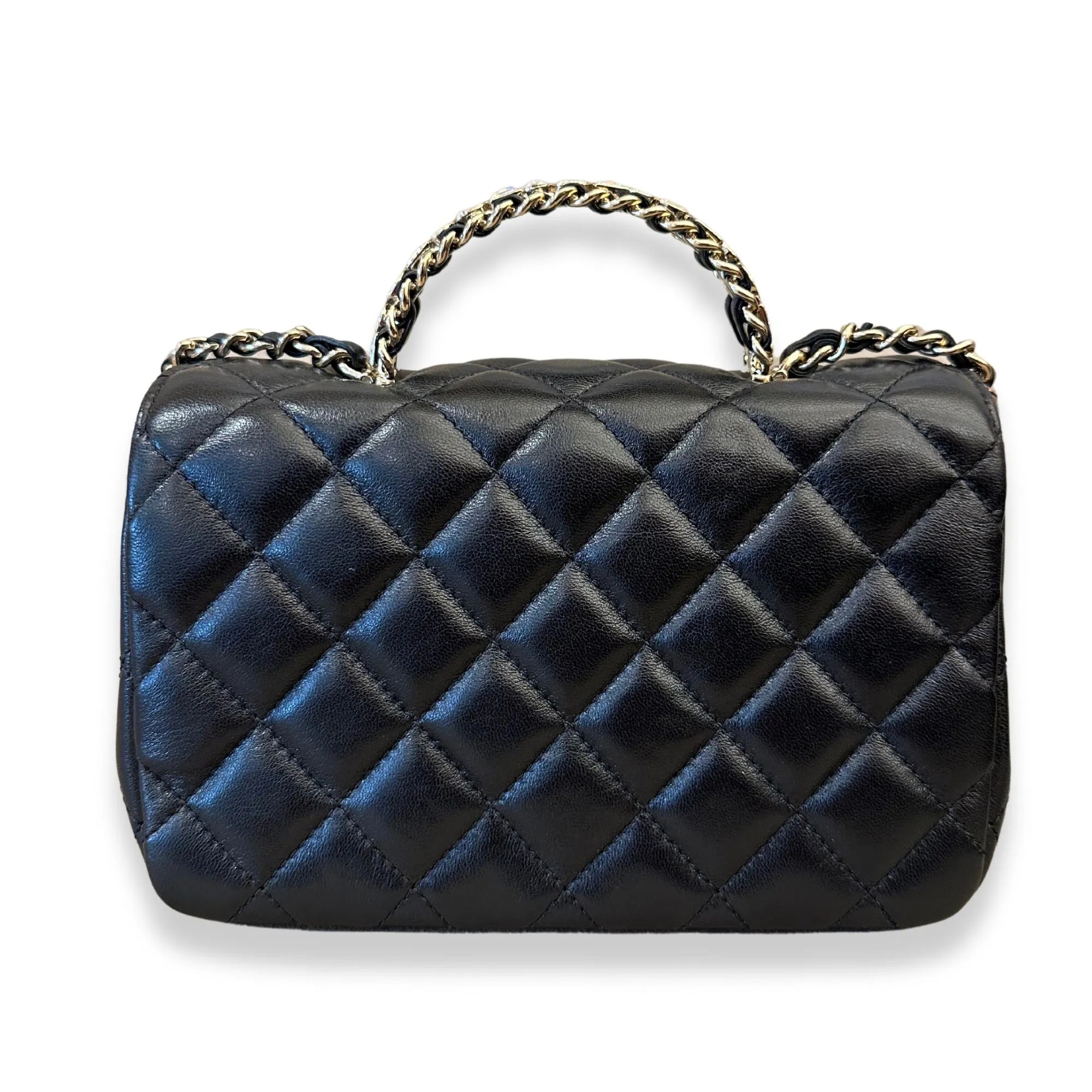 CHANEL BLACK TOP HANDLE WITH CRYSTALS BAG