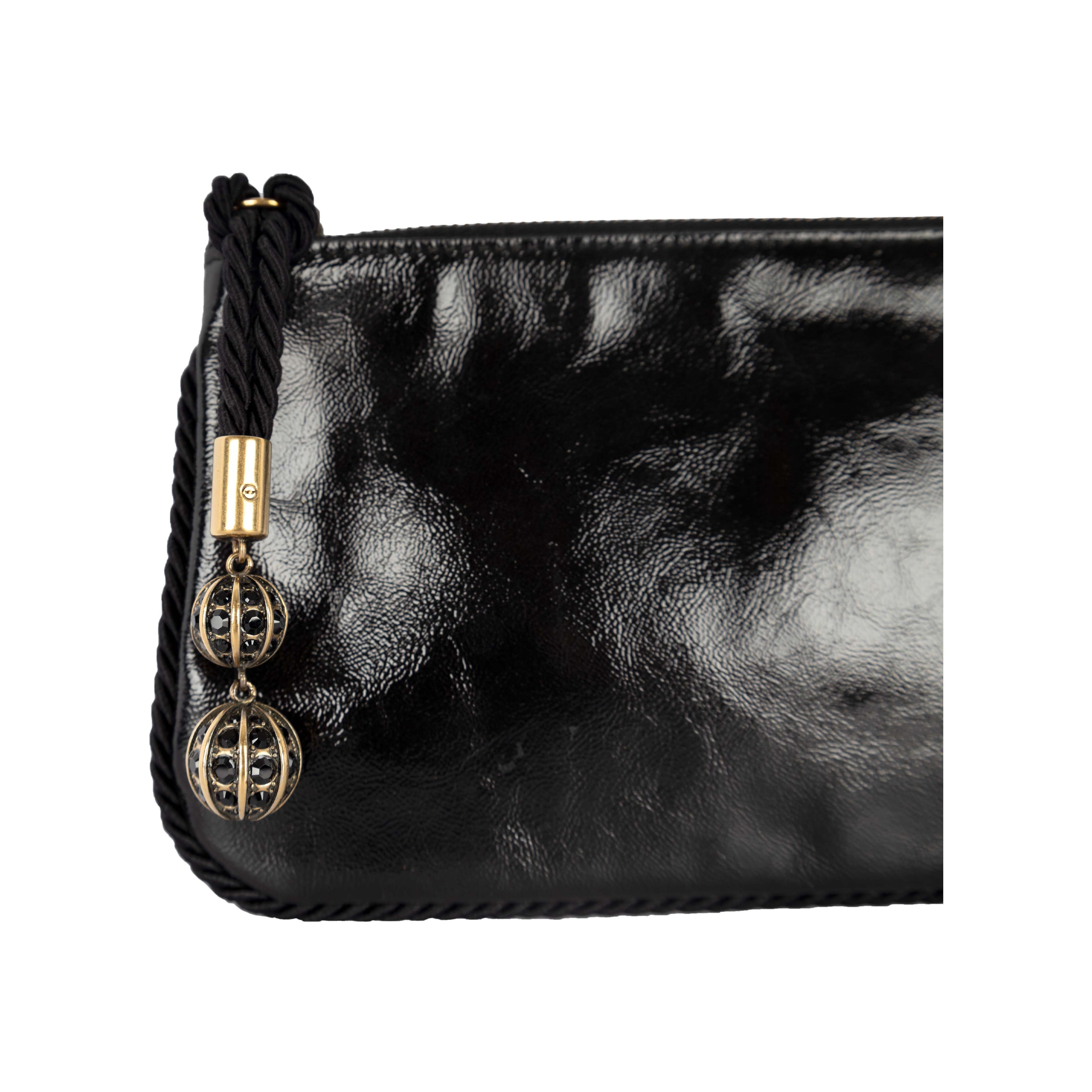 Gucci Shiny Leather Clutch with Braided Trim & Tassel - '10s