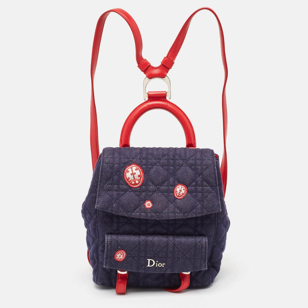 Dior Blue/red Cannage Denim Small Stardust Backpack