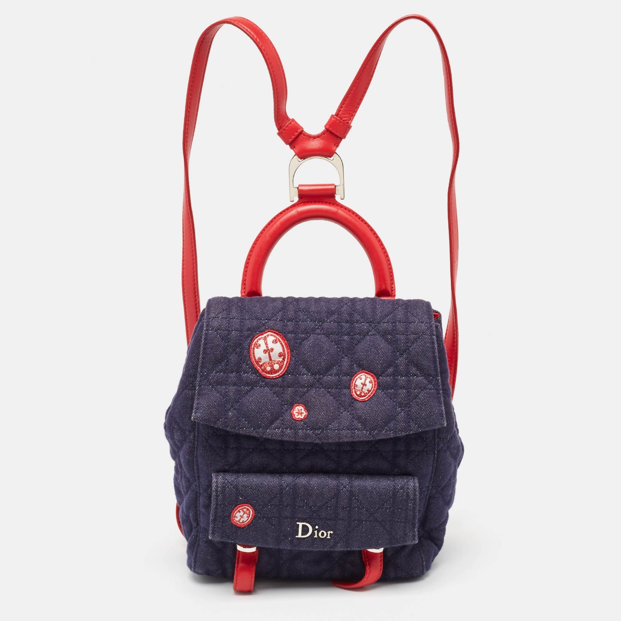 Dior Blue/red Cannage Denim Small Stardust Backpack
