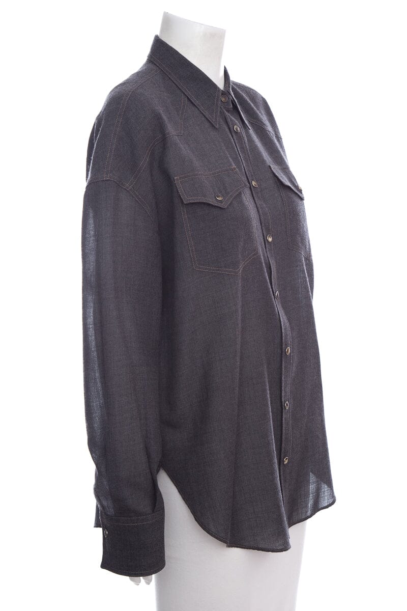 Brunello Cucinelli Dark Denim Snap Up Blouse SZ XL