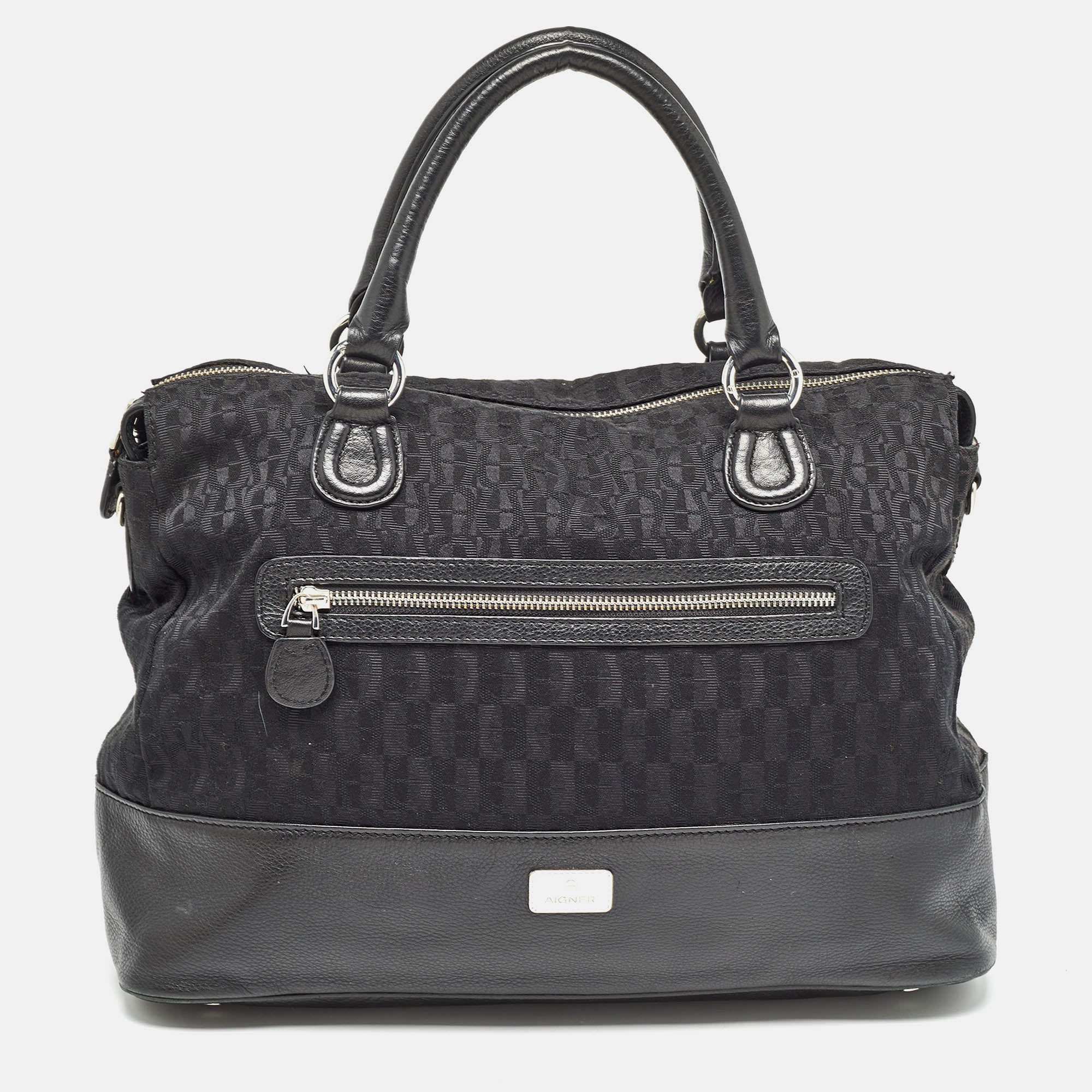Dior Black Monogram Canvas And Leather Front Pocket Tote