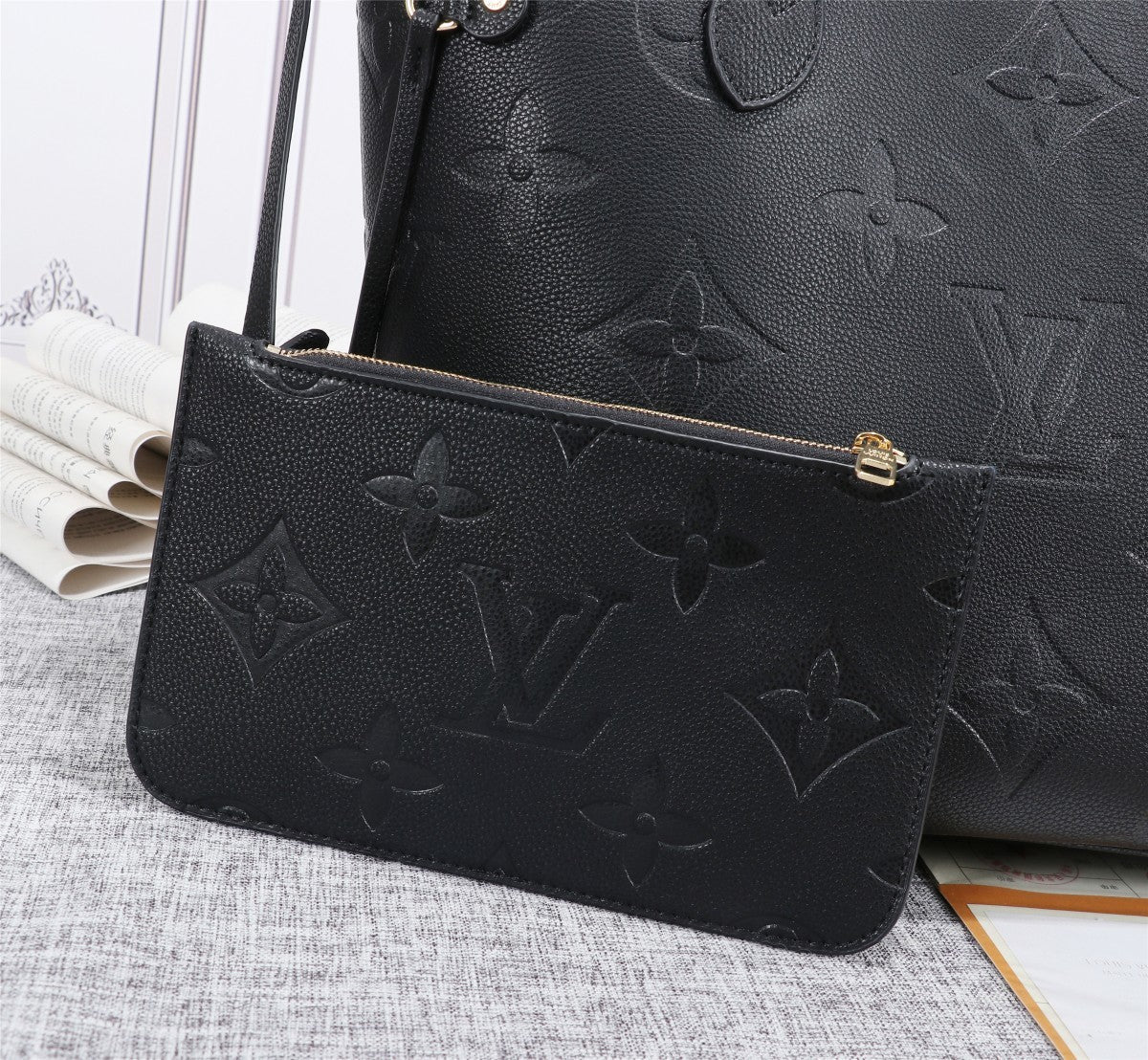 Louis Vuitton Neverfull MM Tote Bag Monogram Empreinte Black For Women Handbags, Shoulder Bags 12.2in/31cm LV M45685