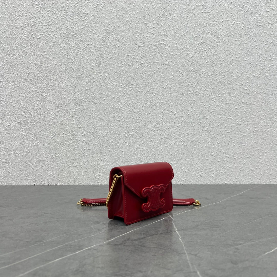 GLAMI Card Holder On Chain Triomphe Red For Women 4in/11cm 10J743DPV.27VD