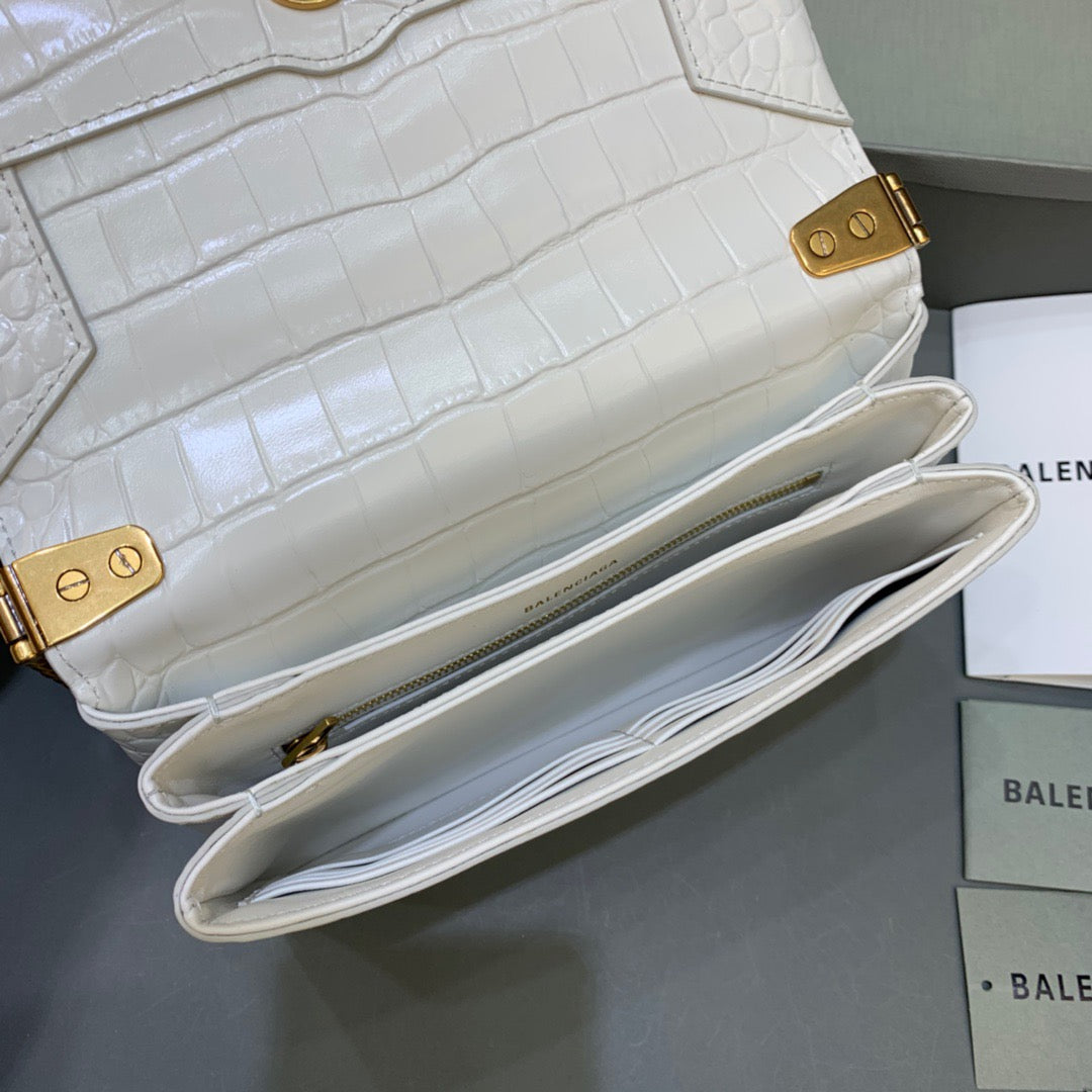 Balen Triplet Small Bag CrocoGLAMIle Embossed White, For Women,  Bags 8.3in/21cm
