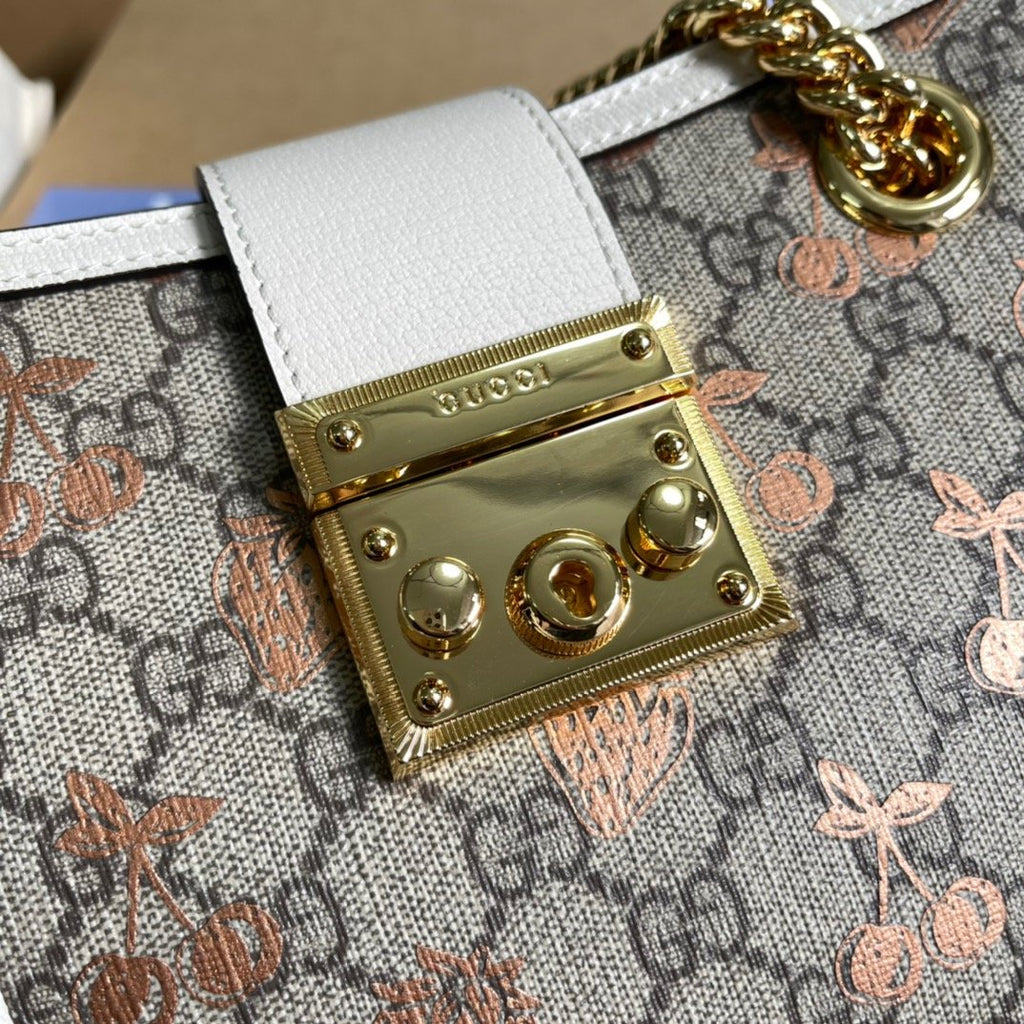 gg Padlock Small gg Strawberry Shoulder Bag Beige For Women, Women’s Bags 10in/26cm gg