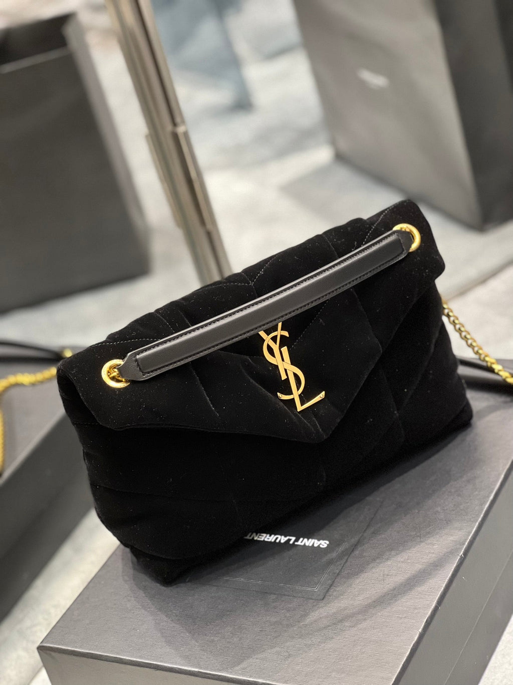 GLAMI Puffer Small Chain Bag Black For Women, Women’s Bags 11.4in/29cm YSLÃ¢â‚¬Å½