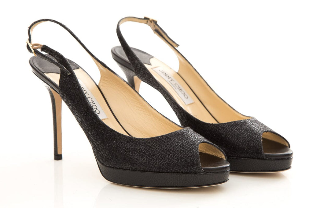 Jimmy Choo Black Sparkle Peep Toe Heels SZ 40.5