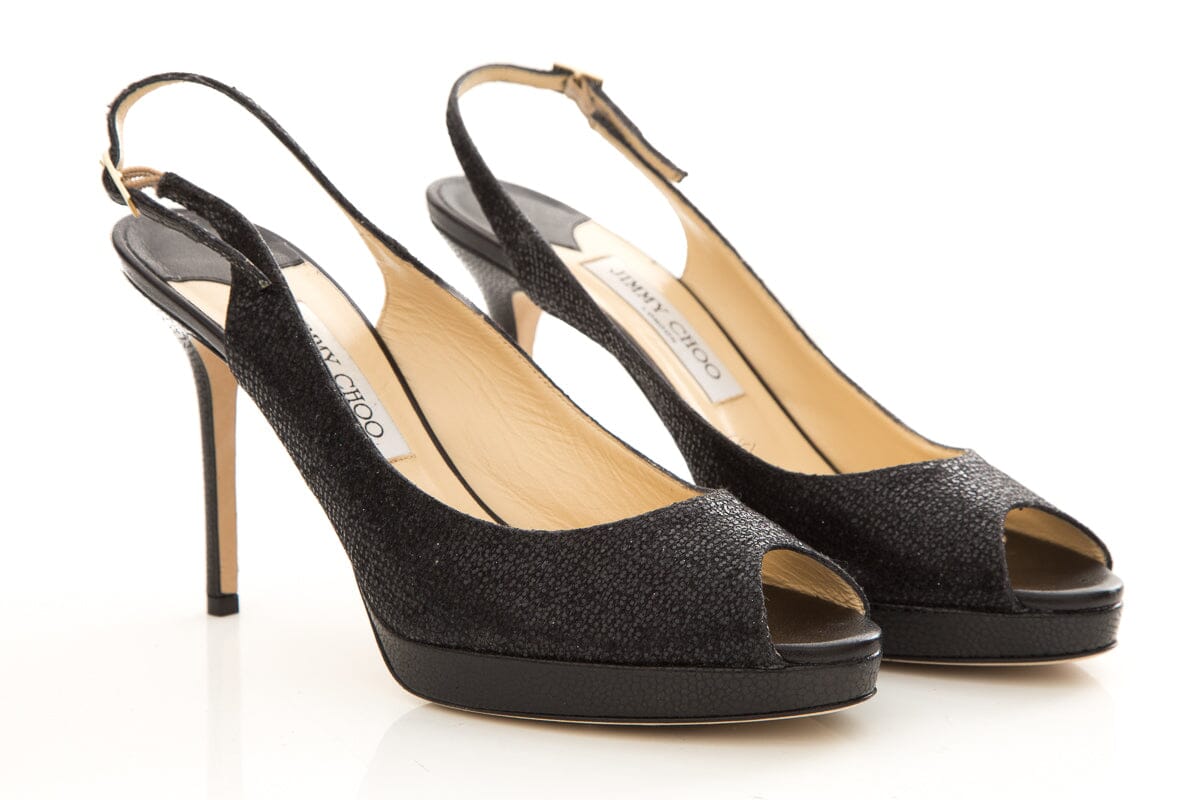 Jimmy Choo Black Sparkle Peep Toe Heels SZ 40.5