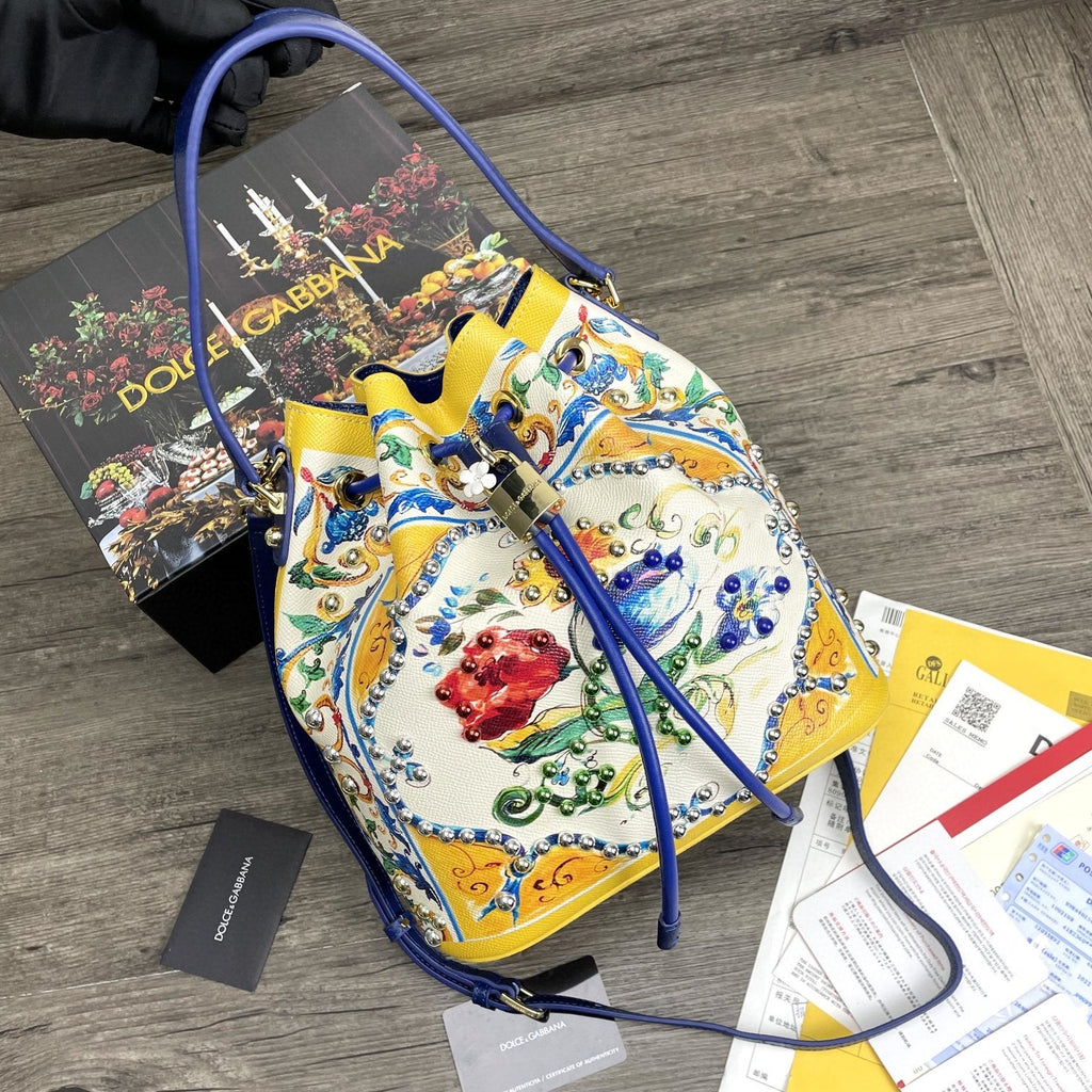 GLAMI Print Crespo Bucket Bag Multicolor With Branded Plate For Women GLAMI Bag