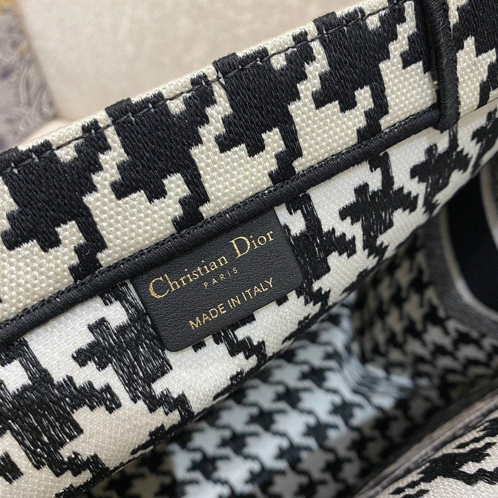 GLAMI Large Book Tote Black Houndstooth Embroidery, Black/White, For Women WomenÃ¢â‚¬â„¢s Handbags, Shoulder Bags, 42cm CD