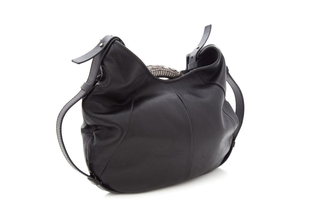YSL Vintage Black Leather Hobo Handbag