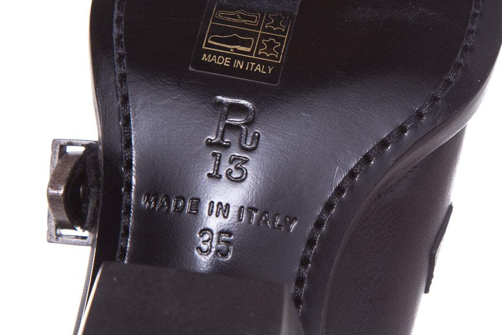 R13 Black Leather Gun Metal Buckle Boots SZ 35