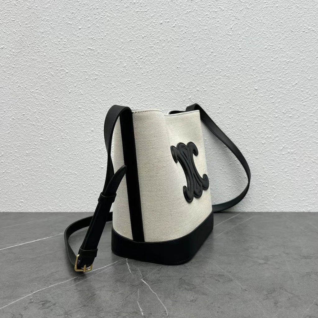 GLAMI Small Bucket Cuir Triomphe In Textile Natural / Black For Women 9in/22cm