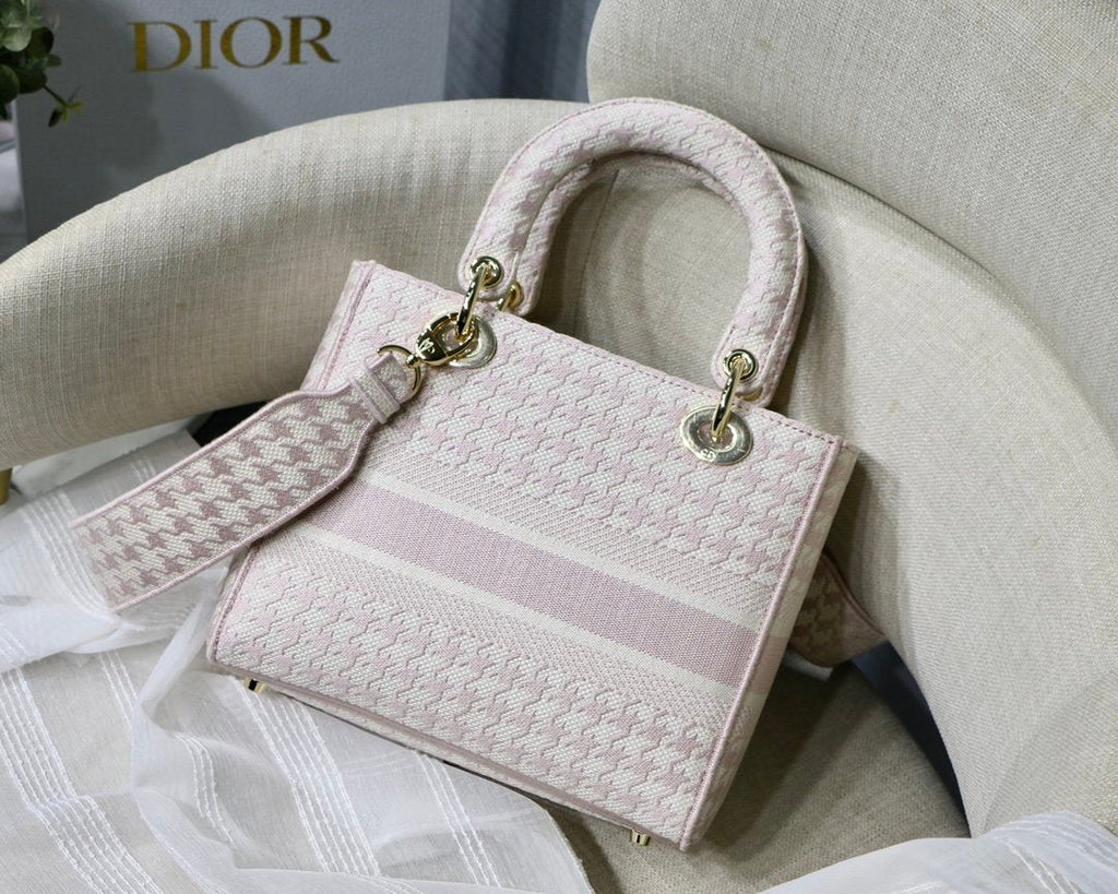 GLAMI MeGLAMIum Lady D-Lite Bag Houndstooth Embroidery, Pink/White, For Women WomenÃ¢â‚¬â„¢s Handbags, Shoulder Bags, Crossbody Bags, 24cm CD