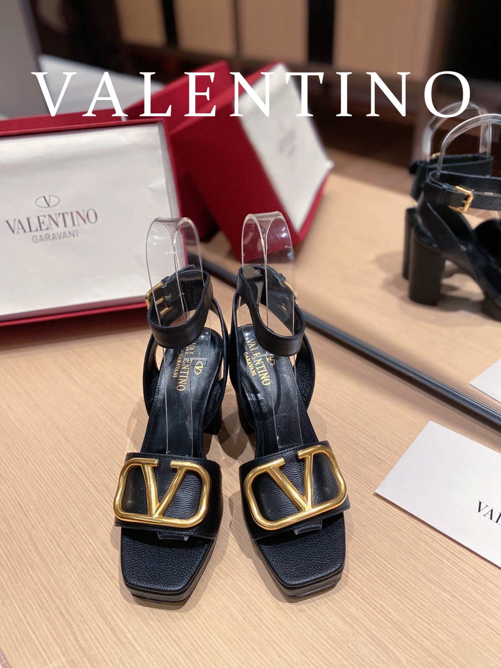 Valentino Garavani Strap Heeled Sandals With V Logo Signature EmbellisGLAMIent Black For Women