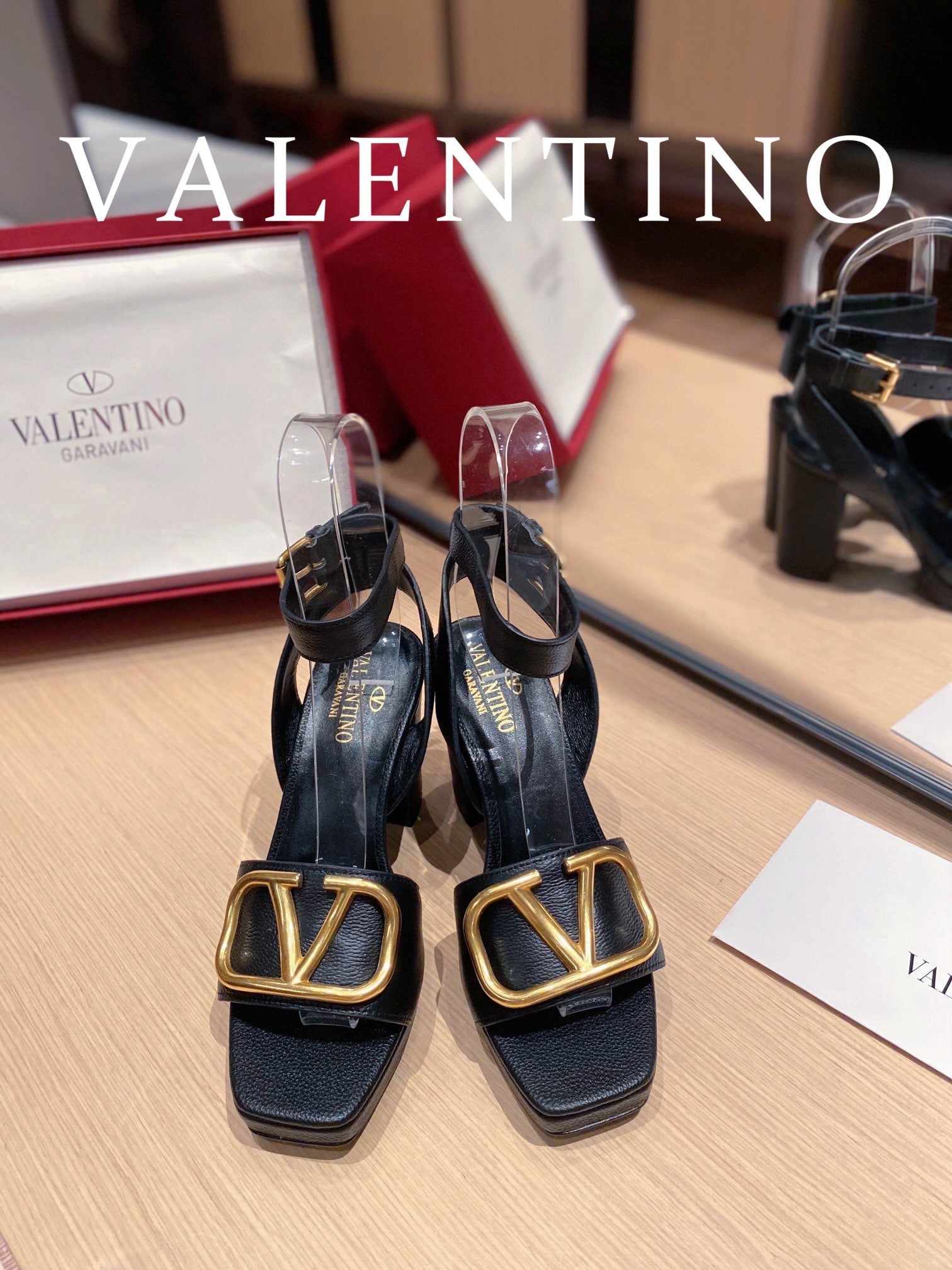 Valentino Garavani Strap Heeled Sandals With V Logo Signature EmbellisGLAMIent Black For Women