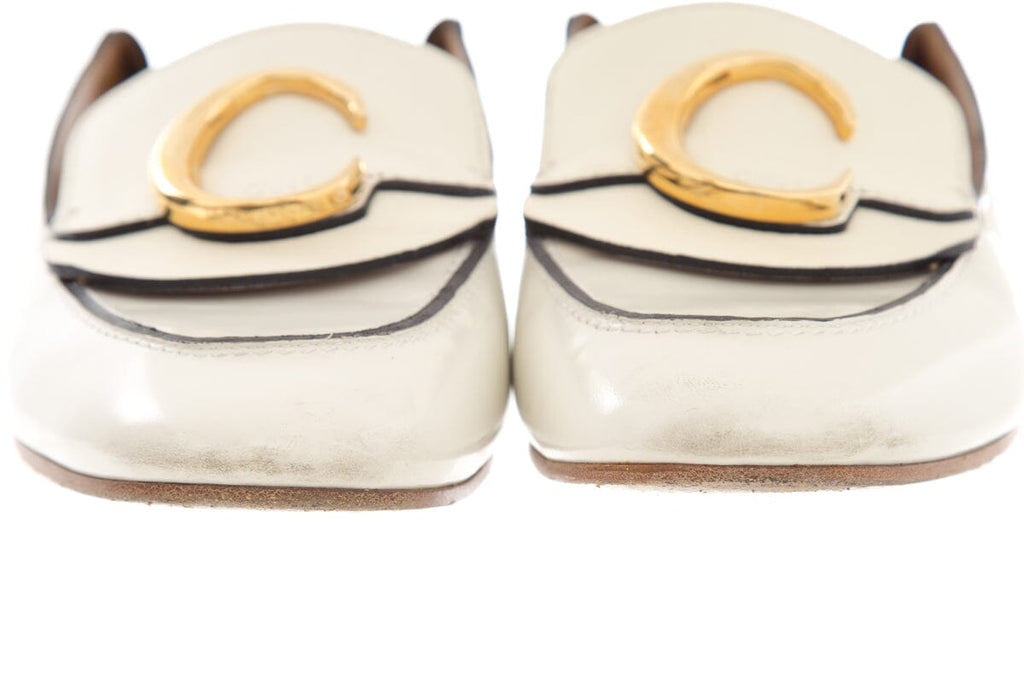 Chloe White Leather C Mules SZ 39.5