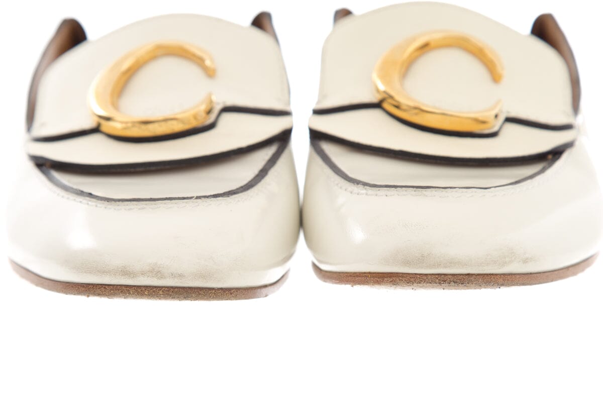 Chloe White Leather C Mules SZ 39.5