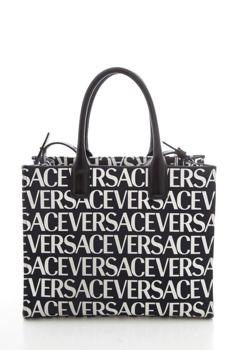 Versace Black & White Logo Canvas Tote