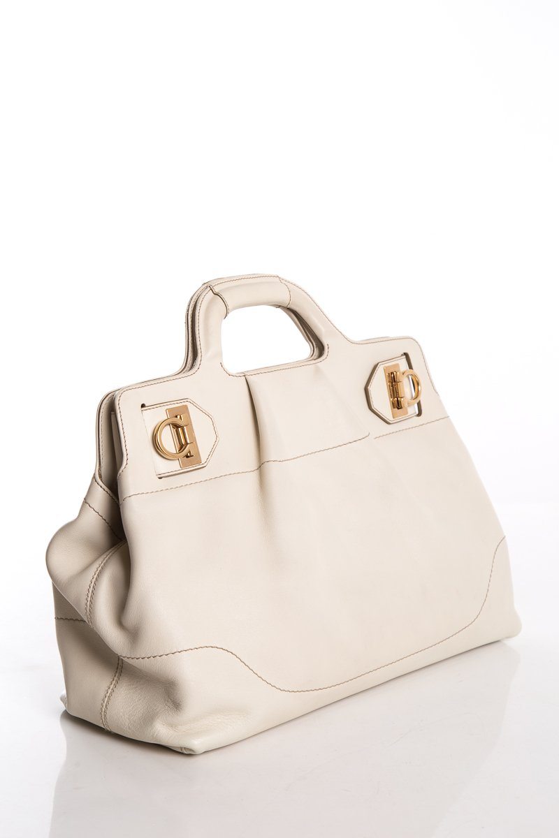 Salvatore Ferragamo Cream Giancini Closure Leather Tote