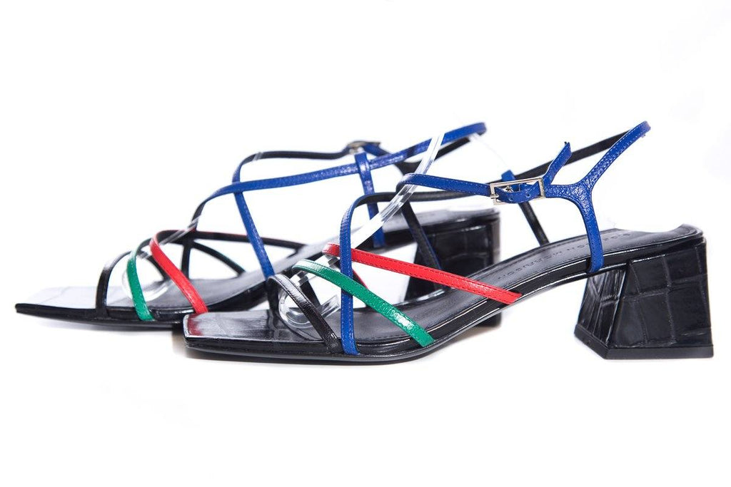 Sigerson Morrison Black and Multicolor Sandals SZ 37.5
