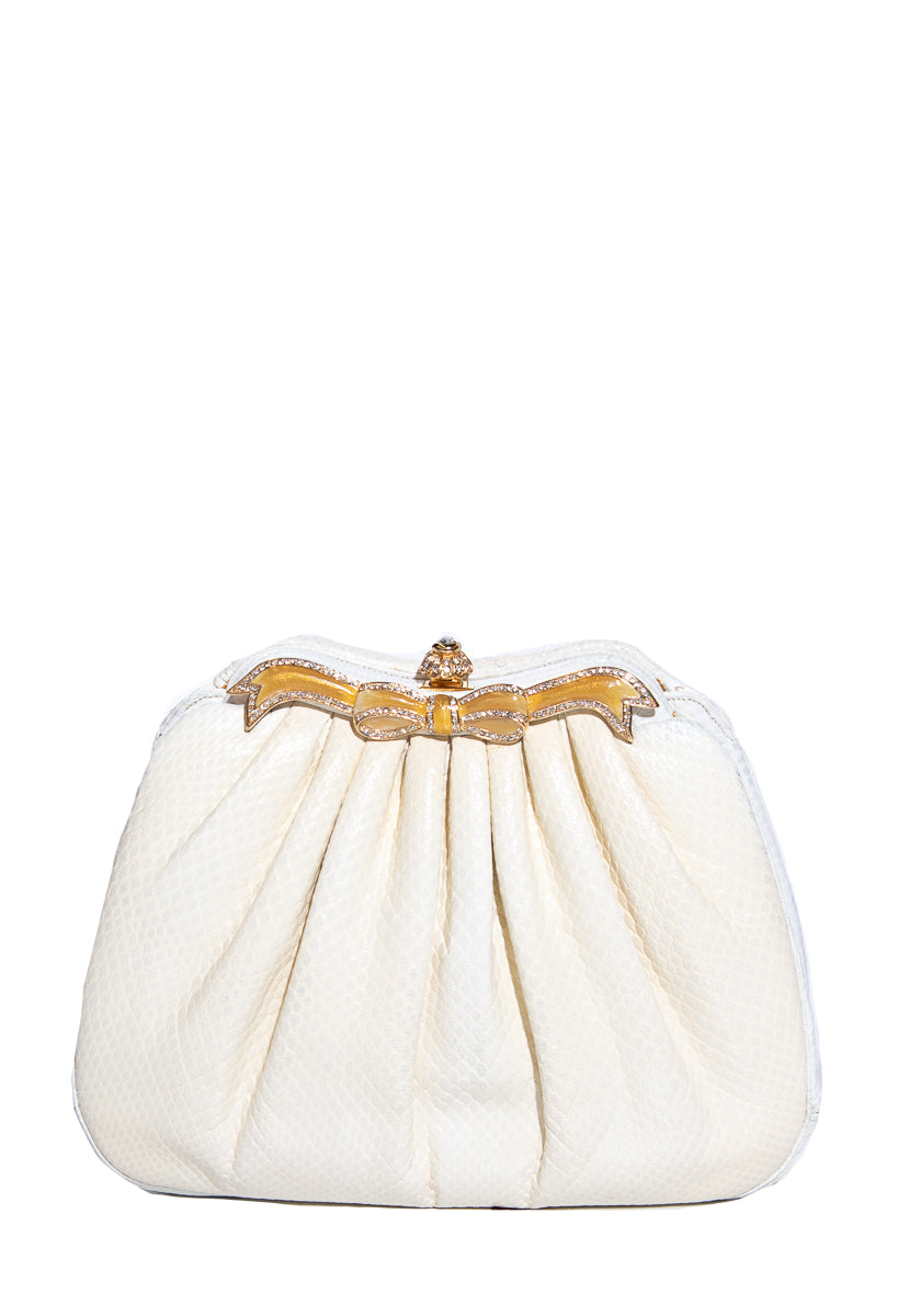 Judith Leiber Cream Lizard Skin Full Set Evening Bag Pouch