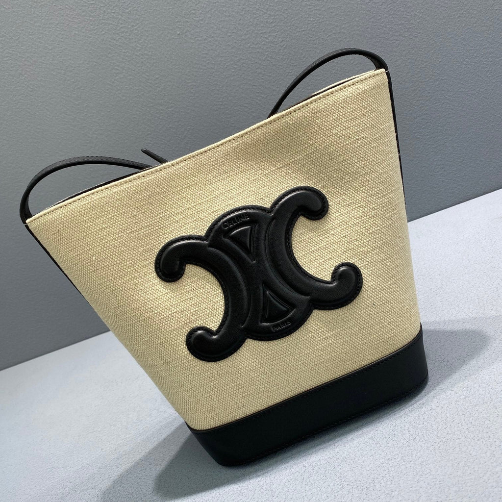 GLAMI Small Bucket Cuir Triomphe In Textile Beige/Black For Women 9in/22cm