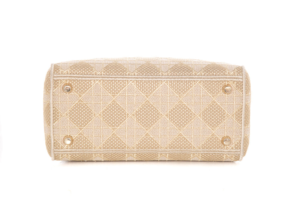Christian Dior Tan & Gold Lady Dior Knit Handbag