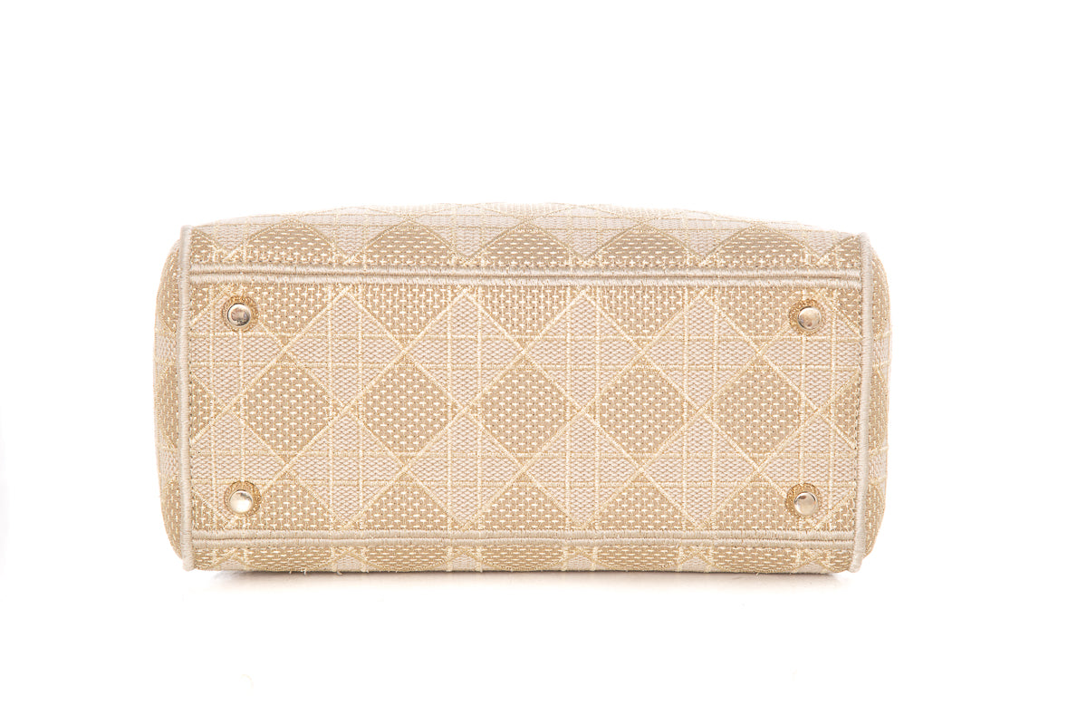 Christian Dior Tan & Gold Lady Dior Knit Handbag
