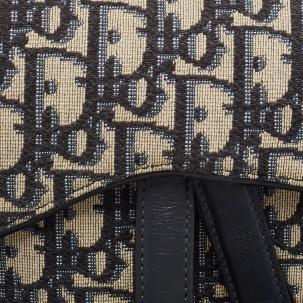 Dior Navy Blue Oblique Canvas And Leather Mini Saddle Bag