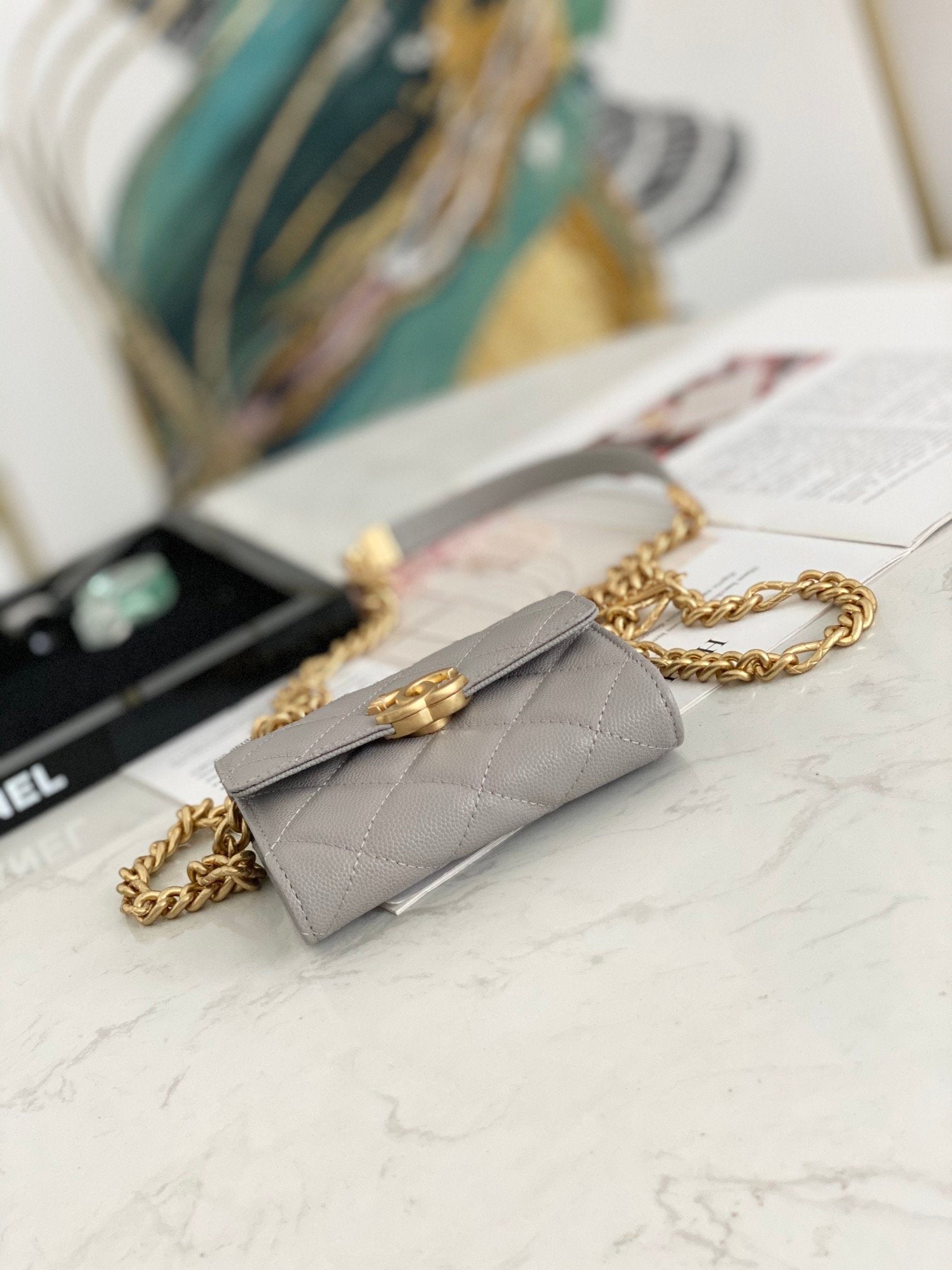 CHLMini GlamIap Bag Gold Toned Hardware Grey For Women 4.7in/12cm