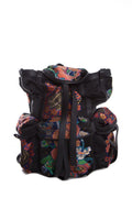 Loewe Black Leather & Multicolor Oriental Silk Print Backpack