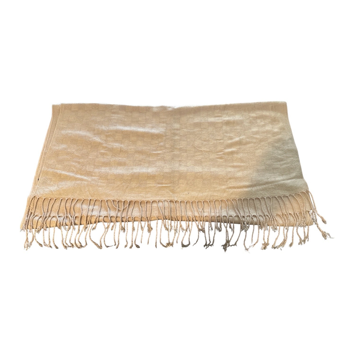 Louis Vuitton Beige Damier & LV Logo Cotton Scarf