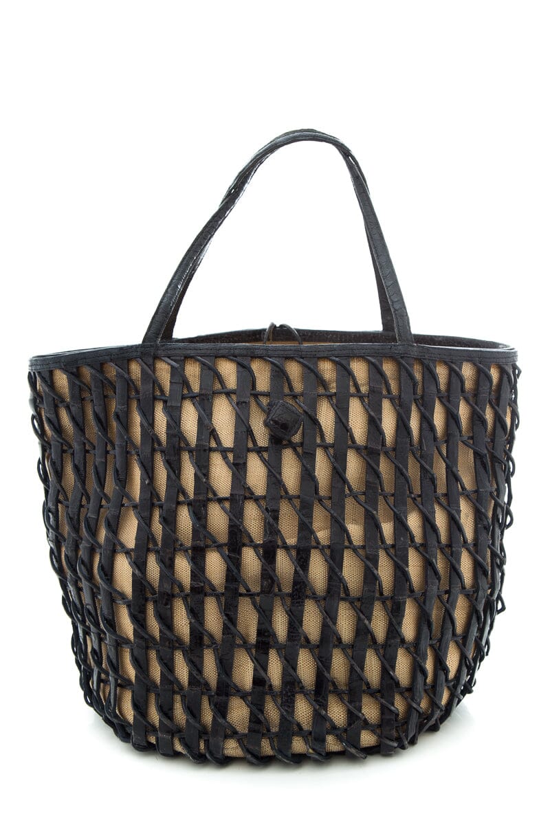 Nancy Gonzalez Black & Natural Woven Overlay Canvas Tote