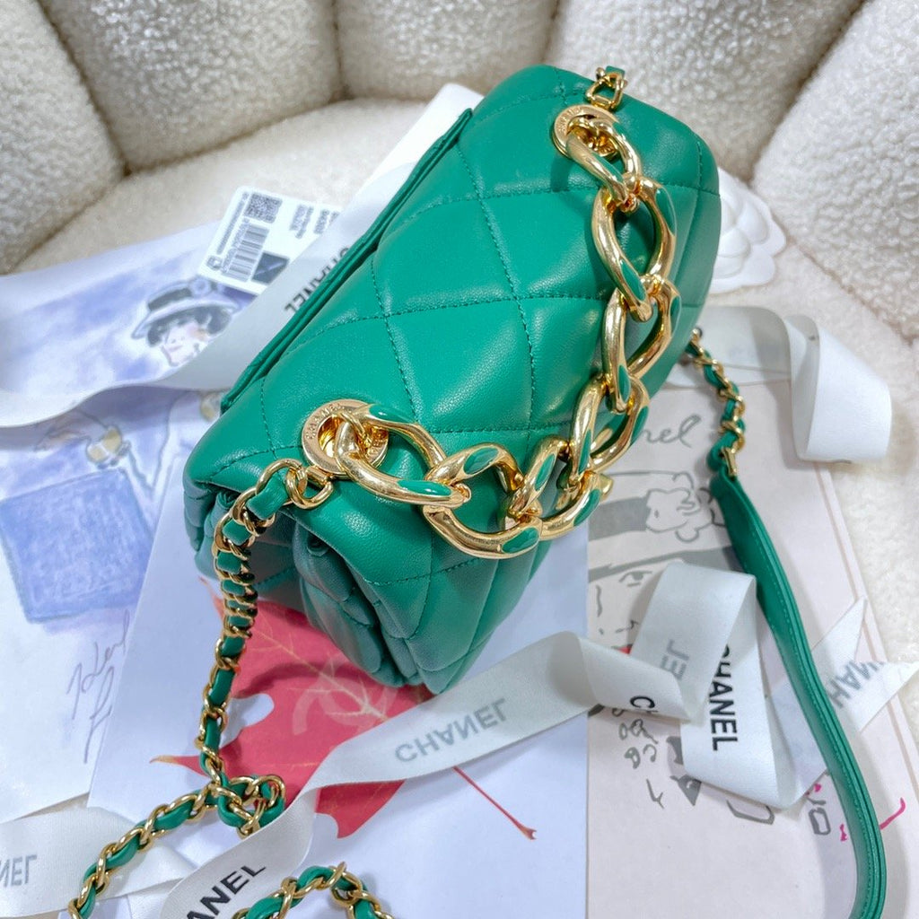 CHLMini Flap Bag Gold Hardware Green For Women, Women’s Handbags, Shoulder Bags 6.7in/17cm AS3365