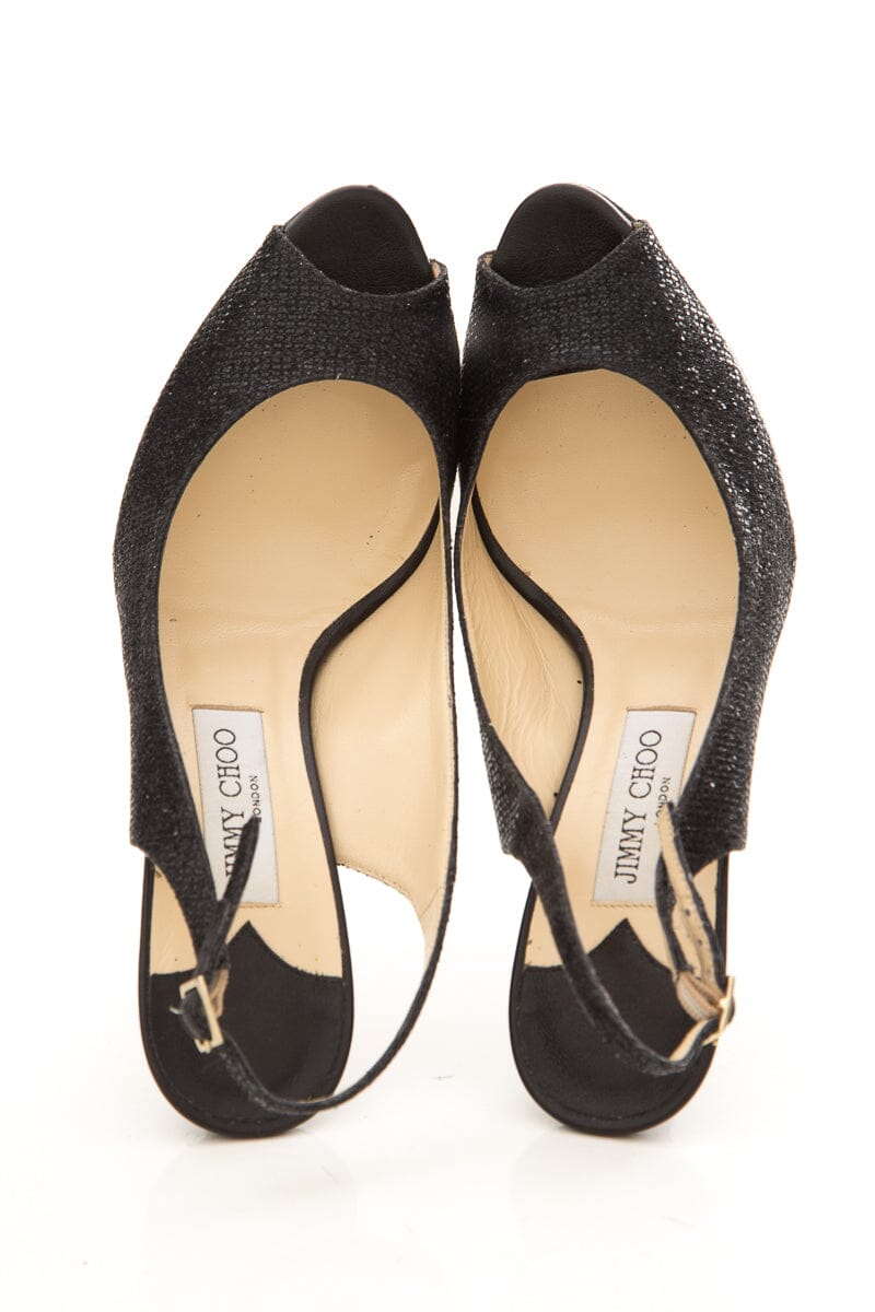 Jimmy Choo Black Sparkle Peep Toe Heels SZ 40.5