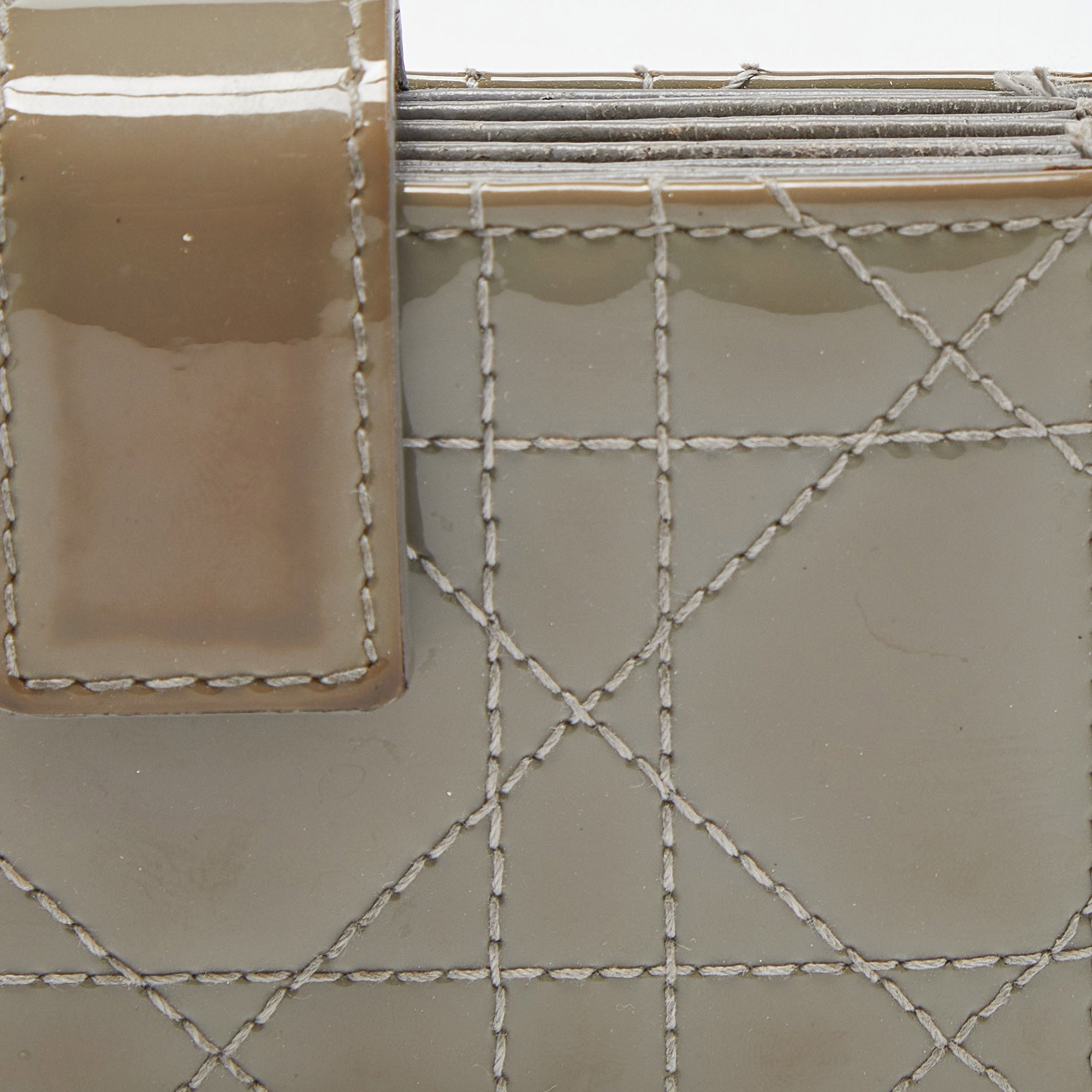 Dior Grey Cannage Patent Leather Lady Dior 5 Gusset Card Holder